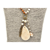 Halskette Boho beige Feder Bronze weiss braun Glassteinen 4