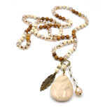 Halskette Boho beige Feder Bronze weiss braun Glassteinen 2