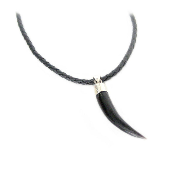Halsband Leder schwarz Büffelhorn Silberfassung