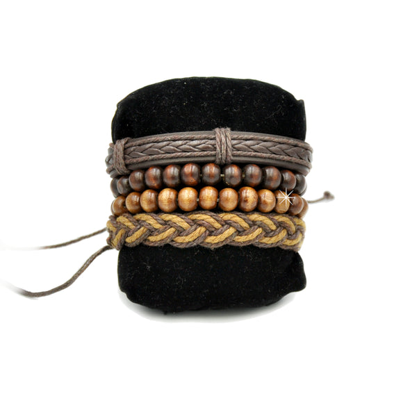 Armband in 4 Teile geflochten Kunstleder Vintage braun hellbraun