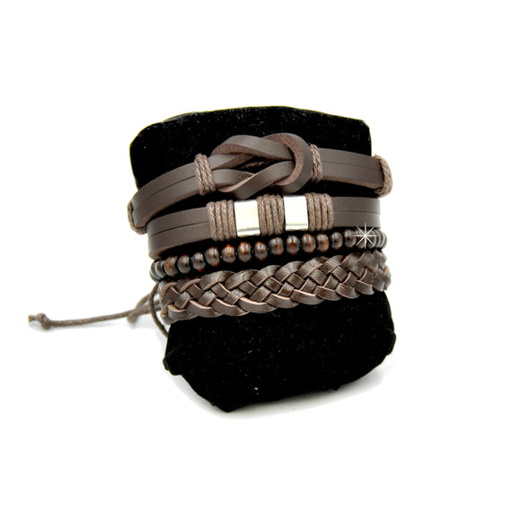 Armband 4 Teile geflochten Kunstleder Vintage braun