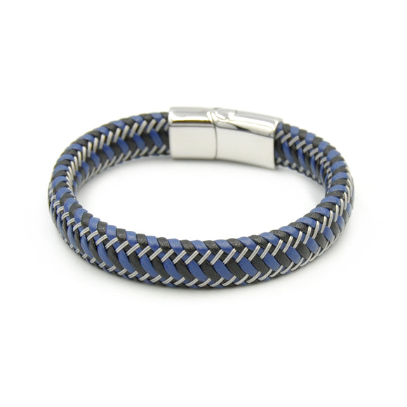 Armband Kunstleder Multilayer geflochten blau schwarz weiss 2