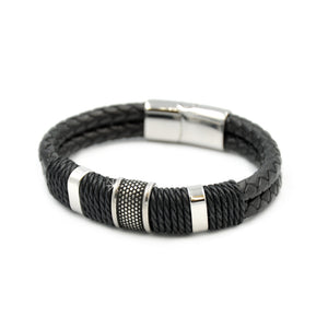 Armband Kunstleder doppelt geflochtet schwarz silber 1