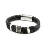 Armband Kunstleder doppelt geflochtet schwarz silber 1