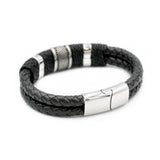 Armband Kunstleder doppelt geflochtet schwarz silber 2