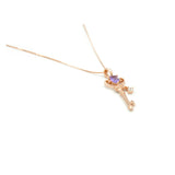 Halskette Kroneschluessel Anhaenger Amethyst violett rosegold 1