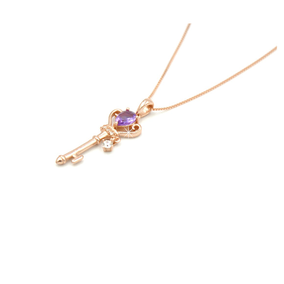 Halskette Kroneschluessel Anhaenger Amethyst violett rosegold 2