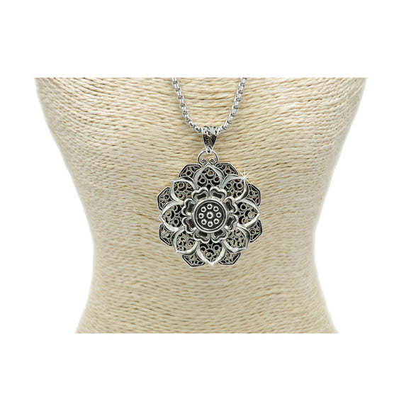 Halskette Lotusblume ethnisch silber 1
