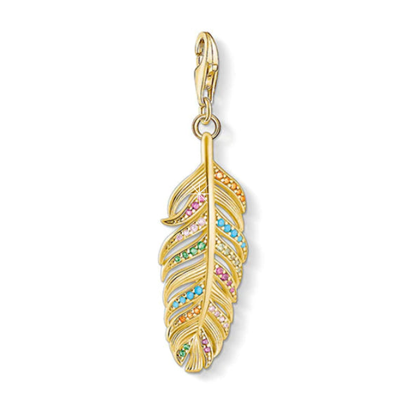 Vergoldete Federanhänger in 925 Sterling Silber mit bunten Zirkonias verziert. 