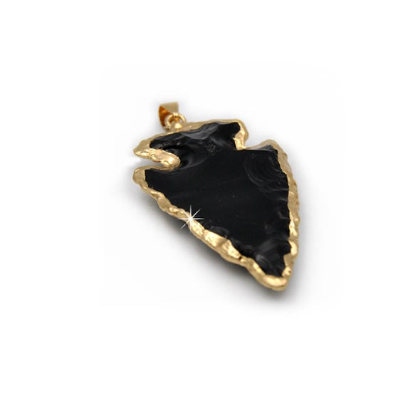 Obsidian Anhänger für Halskette Pfeilspitze und vergoldetem Rand