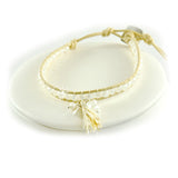 Armband beige Leder weiss Kristallglas