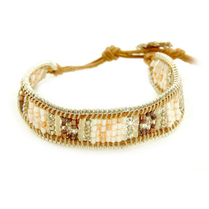 Armband Leder Folkloremuster gold braun weiss