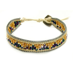 Armband Leder Folkloremuster nachtblau gold
