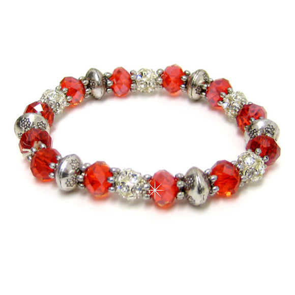 Armband Strass Silberperlen Glaskristall rot