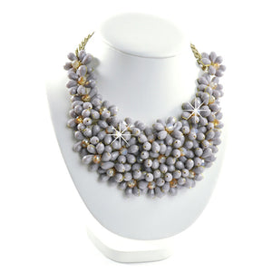 Collier Halskette Blumen Grau Lila