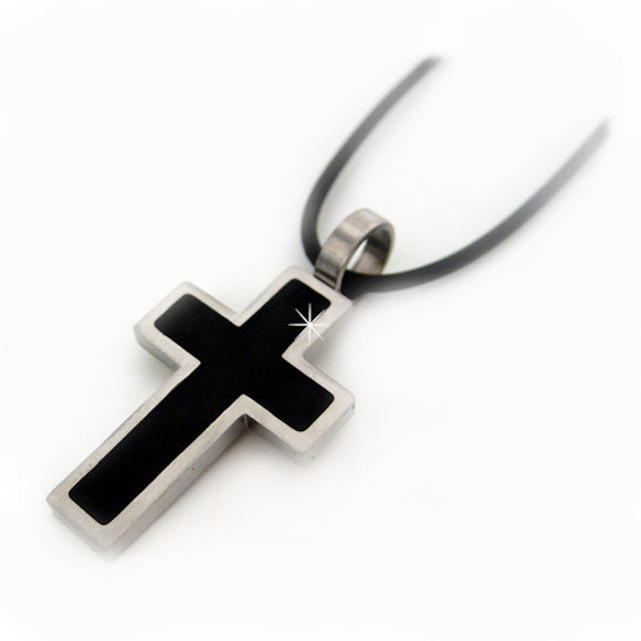 Halsband Leder Kreuz silber schwarz