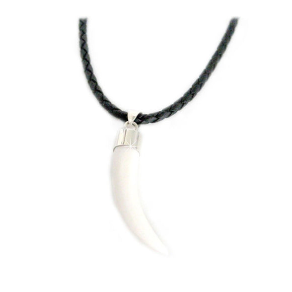 Halsband Leder weiss Horn Silberfassung