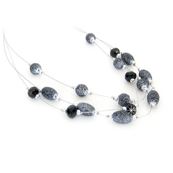 Halskette Glaskugeln schwarz grau