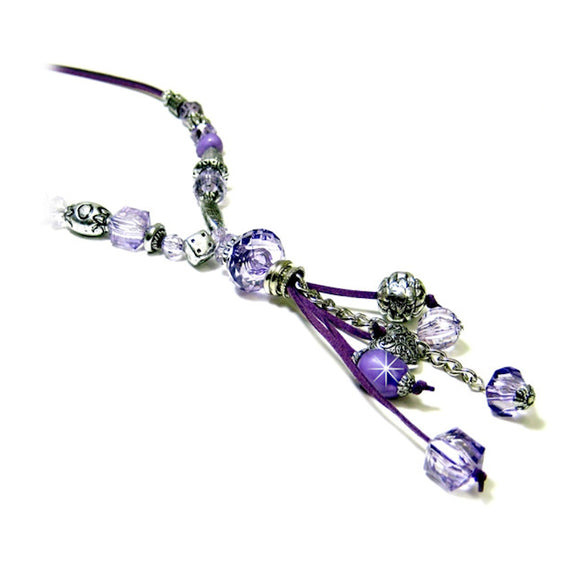 Halskette Leder Perlen violett