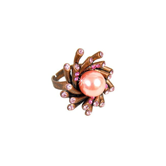 Ring Perle Markasit kupfer rosa