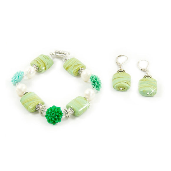 Set Armband Ohrringe Glasperlen grün