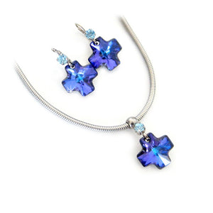 Set Collier Ohrringen rhodiniert blau-violett