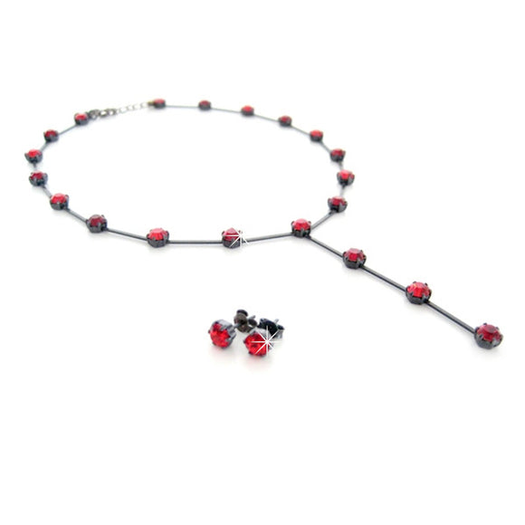 Set Collier Ohrstecker rot