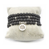 Wickelarmband Lavastein schwarz Lotus Blume silber A