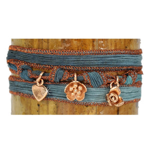 Wickelarmband Armband blau Seide 925 Sterlingsilber rose vergoldet
