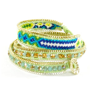 Wickelarmband Armband Leder Halbedelsteine grün blau gold