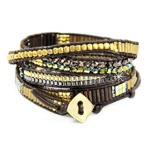 Wickelarmband Armband Leder Halbedelsteine gold silber braun