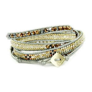 Wickelarmband Armband Leder Halbedelsteine grau gold