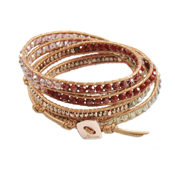 Wickelarmband Leder kristalle roségold