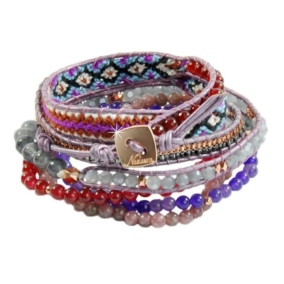 Wickelarmband Leder Perlen mixcolors geflochten