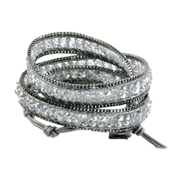 Wickelarmband Armband Leder Halbedelsteine silber grau