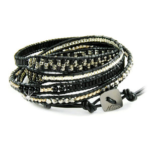 Wickelarmband Armband Leder Halbedelsteine silber schwarz gold