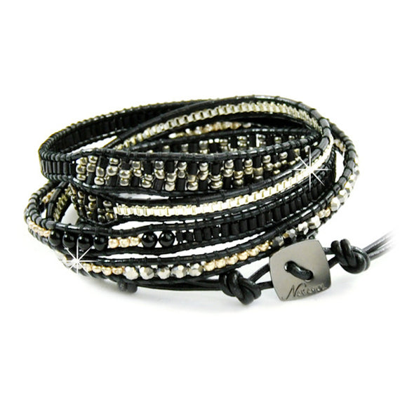 Wickelarmband Armband Leder Halbedelsteine silber schwarz gold