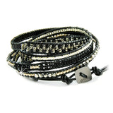 Wickelarmband Armband Leder Halbedelsteine silber schwarz gold