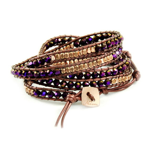 Wickelarmband Armband Leder Halbedelsteine violett gold