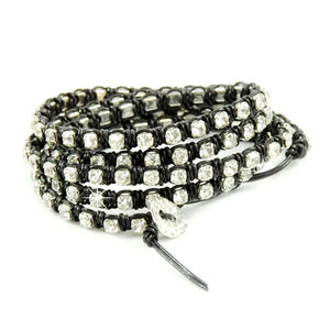 Wickelarmband Armband Leder Strass schwarz