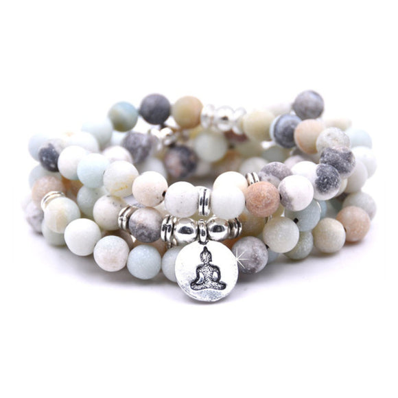 Wickelarmband Halskette Mala Amazonit Buddha silber