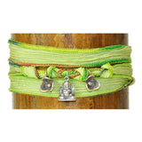 Wickelarmband Armband Seide Buddha rose Charms 925-er Sterling Silber grün