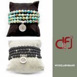 Wickelarmband Lavastein schwarz Lotus Blume silber