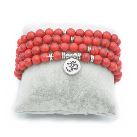 Wickelarmband Armband Mala Ohm weiss rot silber 1